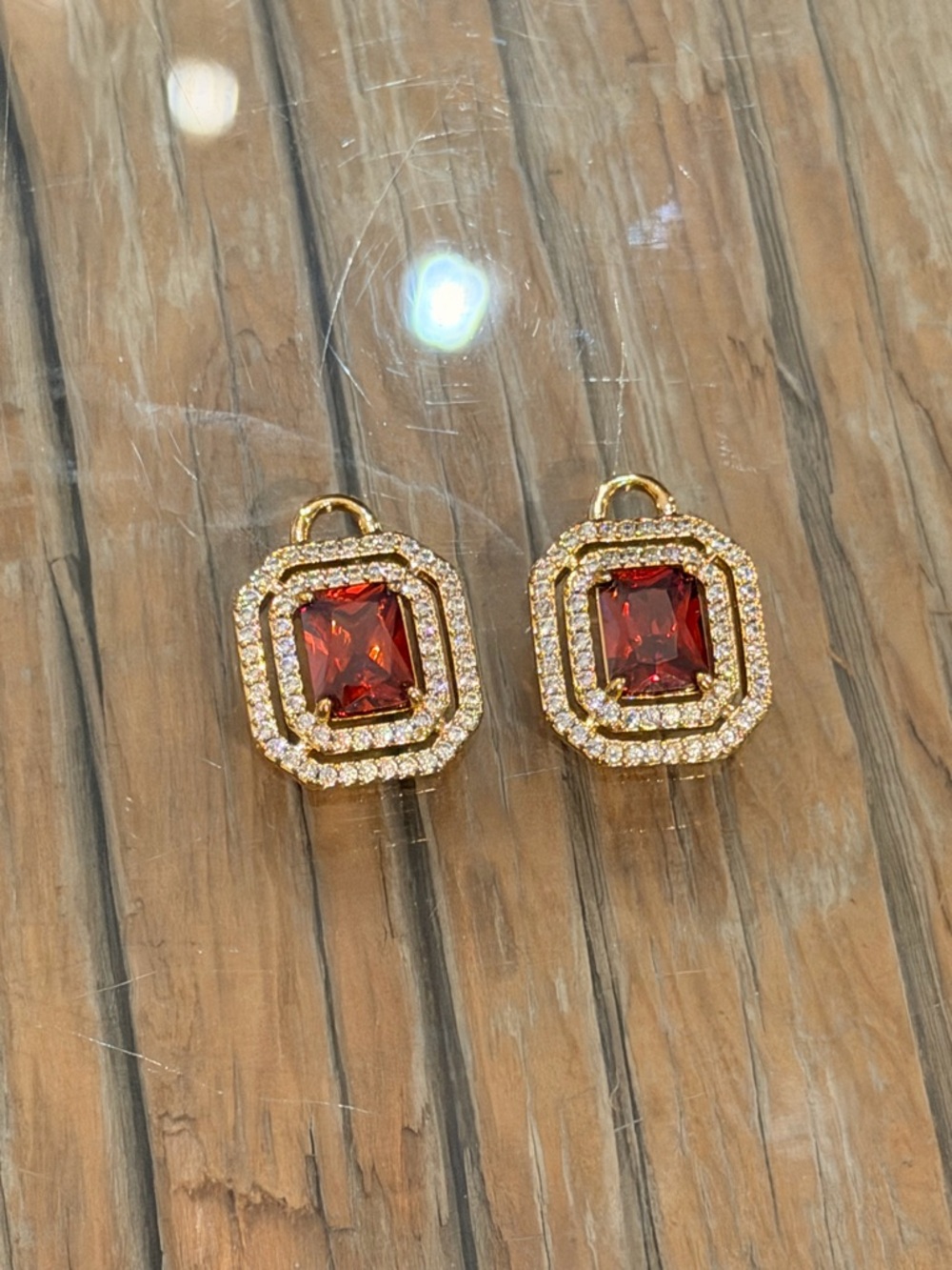 Bomb Party! Gold-Tone Red Crystal Double Halo Drop Earring Attachments
